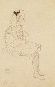 Seated Girl with a Bow in Her Hair by Egon Schiele