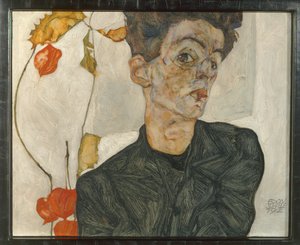 Self-Portrait with Chinese Lanterns by Egon Schiele
