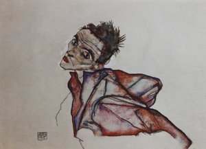 Self-portrait with backwards-held arms, 1915 by Egon Schiele