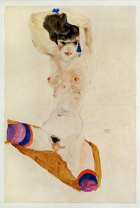 Seated Naked Girl with Hands Over Head by Egon Schiele