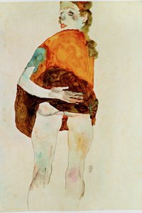 Standing Girl with Raised Skirt by Egon Schiele