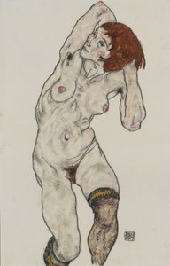 Standing Nude in Black Stockings