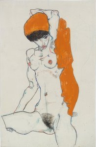 Standing Nude with Orange Cloth. 1914 by Egon Schiele