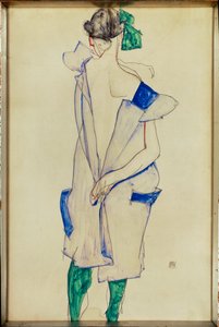 Standing Girl with Blue Dress and Green Stockings, Back View