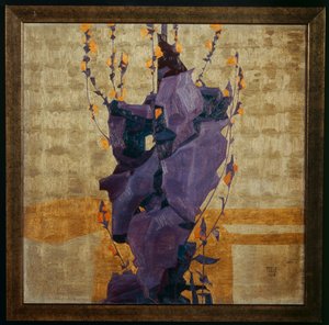 Stylized Flower Against Decorative Background by Egon Schiele