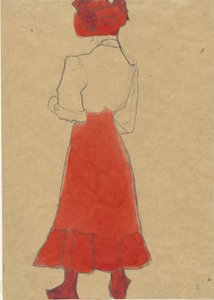 Woman with red skirt, c. 1909 by Egon Schiele