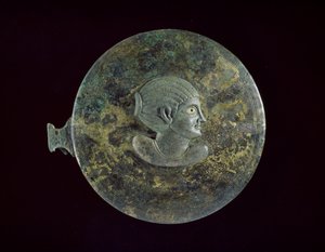 Cast Bronze Mirror-cover with Hellenistic Bust of a Woman in Relief, 100 BC - 100 AD