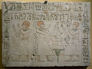 Mery, Hetepuy and Khety, joint chancellors during reign of Senwosret I, painted limestone stele, Egyptian civilization, Middle Kingdom, Dynasty XII