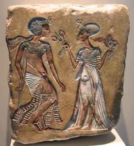 Akhenaten and Nefertiti, Relief in the Egyptian Museum in the Altes Museum Berlin