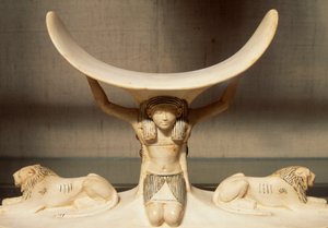 Carved Ivory Headrest Supported by Shu, Personification of Air, from the Tomb of Tutankhamun, Egyptian Civilization, XVIII Dynasty by Egyptian 18th Dynasty