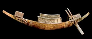 Egyptian antiquity: royal boat: it represents the journey of the deceased to the other world. Wood carving from the tomb of Tutankhamun, valley of kings, Egypt. 1375-1358 BC. Egyptian Museum, Cairo, Egypt