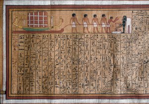 Egyptian Antiquity: The Transport of the Catafalque to the Tomb. Papyrus. Book of the Dead of Kha. 18th Dynasty