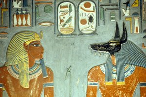 Horemheb and Anubis, from the Tomb of Horemheb (c.1323-1295 BC) New Kingdom (wall painting) (detail)