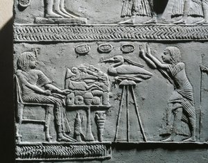 Horemheb eating funerary meal, relief from the tomb of Horemheb at Saqqara