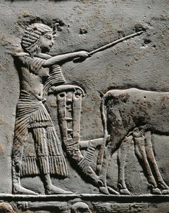 Horemheb ploughing land in the Fields of Iaru, relief from the tomb of Horemheb at Saqqara (detail)