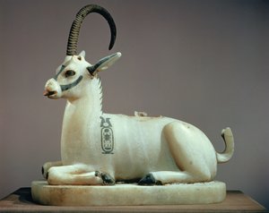 Lid of an unguent jar in the form of an ibex, from the tomb of Tutankhamun, New Kingdom by Egyptian 18th Dynasty