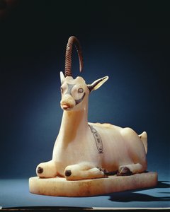 Lid of an unguent jar in the form of an ibex, from the tomb of Tutankhamun, New Kingdom by Egyptian 18th Dynasty