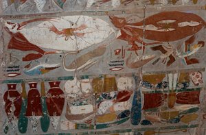 Painted Bas-Relief, Mortuary Temple of Queen Hatshepsut, Djeser-Djeseru, Deir el-Bahri, Luxor, Thebes