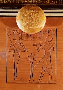 Portable chest, detail of Tutankhamun making an offering to Osiris, from the Tomb of Tutankhamun, New Kingdom by Egyptian 18th Dynasty