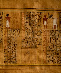 Portion of Book of Dead with Text in Vertical Columns of Hieroglyphs and Inserts Containing Polychrome Illustrations