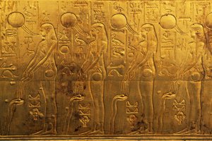 Relief on right outer panel of second funeral chapel, Treasury of Tutankhamun, Egypt, Egyptian civilization, New Kingdom, Dynasty XVIII