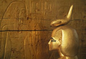 Statue of Selkis or Serket Protecting Chest of Canopic Jars, Treasury of Tutankhamun by Egyptian 18th Dynasty