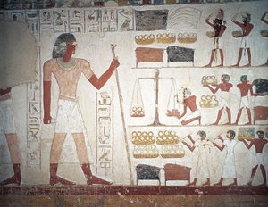 The weighing of copper, fresco, Tomb of Userhat