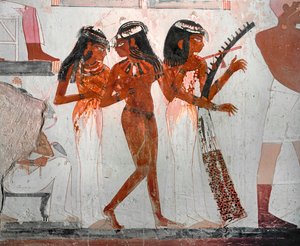 Three women with musical instruments