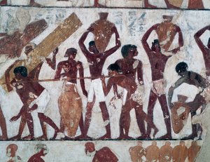 Transporting food to stock the warehouses of the Temple of Ammon, Tomb of Rekhmire, also known as Tomb TT100, Sheikh Abd el-Qurna, Theban Necropolis (Unesco World Heritage List)