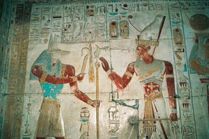 Egypt, Abydos, Temple of Pharaoh Seti I, Osiris Chapel. (Detail)