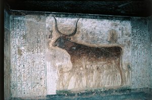Egypt, Luxor, Valley of the Kings, Tomb of Seti I, Interior Frescoes Depicting Goddess Nut as Cow by Egyptian 19th Dynasty