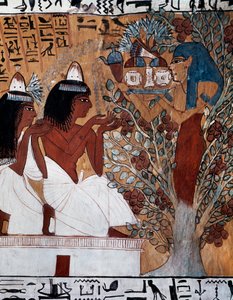 Goddess Isis, appearing to Sennedjem and his wife in sacred sycamore, Tomb of Sennedjem, also known as TT1 tomb, dating back to reign of Rameses II, Deir el-Medina, Theban Necropolis, Egyptian Civilization, New Kingdom, Dynasty XIX