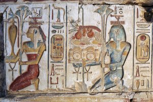 Offering scene, relief, Temple of Ramses II, Abydos, Egypt, Egyptian civilization, New Kingdom, Dynasty XIX