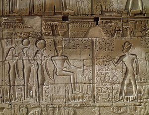 Relief depicting Seti I making an offering to Amun, from the north exterior wall of the Hypostyle Hall