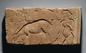 Relief Depicting a Goatherd with a Goat and Trees, possibly from Tell el-Amarna, New Kingdom, 1350-1333 BC
