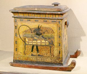 Anubis Mummifying the Deceased, from a casket dedicated to Nefertari, New Kingdom by Egyptian 20th Dynasty