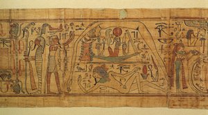 Book of mythological images of Nespakachuty, the separation of heaven and earth with the solar boat by Egyptian 21st Dynasty