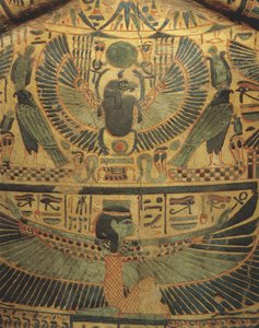 Mummy cover with winged divinity protecting scarab, symbol of eternity
