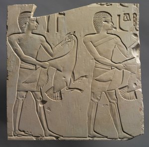 Prophet and Lector-Priest with Offerings of Live Geese by Egyptian 26th Dynasty