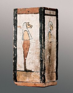 Egyptian antiquity: wooden funerary urn or canopic jar by Egyptian Egyptian