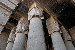 Partial View of the Hypostyle Room with Columns Decorated with the Representation of the Goddess Hathor, Temple of Hathor, Denderah, Egypt