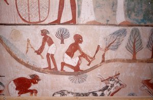 Scene of agriculture (mowing and cutting wood), from the Tomb of Scribe Menna, Egypt, Sheikh Abd el-Qurna, Valley of the Nobles