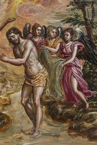 Portable altar: detail of the right door panel depicting the Baptism of Christ by El Greco