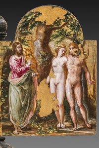 Portable Altar Back Side: Adam and Eve Facing the Eternal Father (detail) by El Greco
