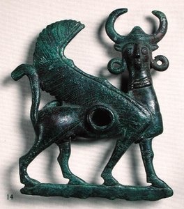 Horse bit in the form of a human-headed winged bull, from Luristan, Iran by Elamite