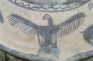 Open-winged bird of prey, from upper face of a large vessel, Fasa ware, c.2000 BC (detail) by Elamite