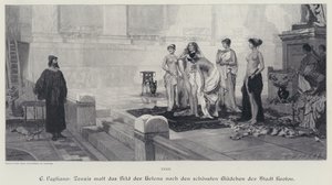 Ancient Greek Artist Zeuxis Choosing from the Most Beautiful Women of the City of Crotone the Model for His Painting of Helen of Troy by Eleuterio Pagliano
