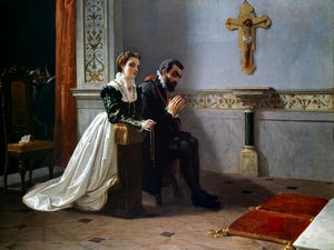 Bianca Cappello and Francois I de Medici (1541-1587) Pray Before a Crucifix by Eleuterio Pagliano