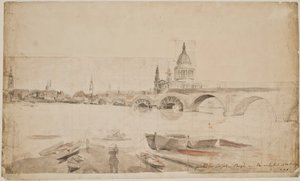 London Bridge and St. Paul Seen from the Thames Shore by Elias Martin