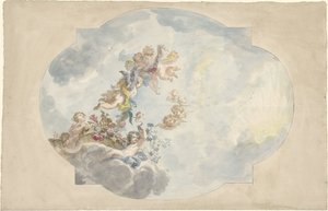 Design for a Ceiling Painting with Putti, Flowers, and Garlands